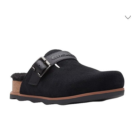 Clarks Brynn Buckled‎ Slide Flat Clogs in Black Suede Size 10 M New in Box - Picture 1 of 9